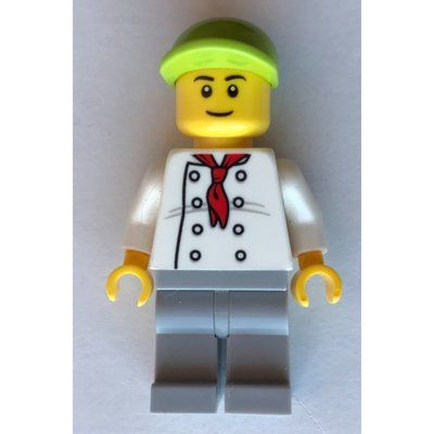 Minifigura Chef, Red Neckerchief, Light Bluish Gray Legs, Lime Cap del set 60110