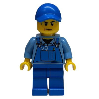 Figurine Man, Blue Overalls over Shirt, Blue Legs, Black Cap, Sweat Drops du set 60088