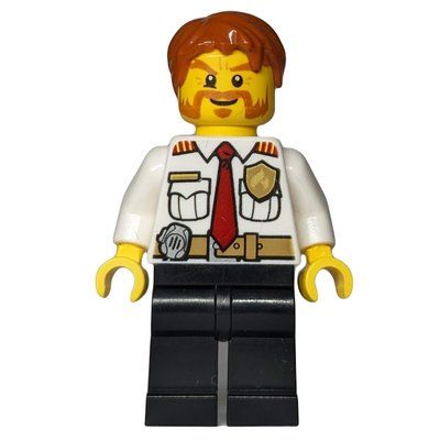 Figurine Fireman, White Shirt with Red Tie, Badge, and Radio on Belt, Dark Orange Hair, Mutton Chops and Moustache du set 850618