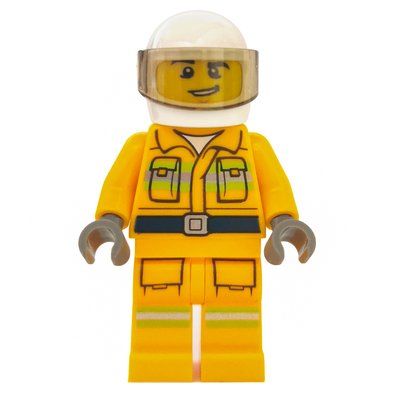 Minifigure Fireman, Bright Light Orange Fire Suit, White Helmet with Visor del set 60248
