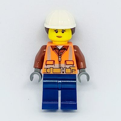 Figurine Construction Worker, Woman, Orange Safety Vest with Zipper and Pockets, White Hard Hat with Hair du set 60216