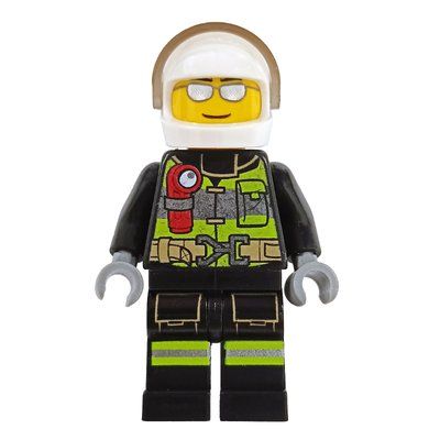 Figurine Fireman, Safety Vest with Flashlight, Pocket, and Belt, White Helmet with Visor, Silver Sunglasses du set 60216