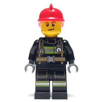 Figurine Fireman, Black Fire Suit with Gauge and Straps, Red Helmet du set 60215