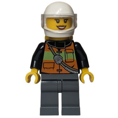 Figurine Firewoman, Orange Safety Vest with Radio, White Helmet with Visor, Airtanks du set 10685