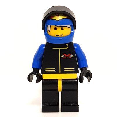 Figurine Racer, Extreme Team, Black Jacket, Blue Helmet with Flames and Visor du set 6580