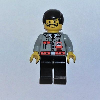 Figurine Fireman, Light Gray Jacket with Radio and Pocket, Black Hair, Moustache du set 6477
