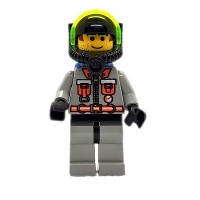 Figurine Fireman, Light Gray Fire Suit with Zipper, Gauge, and Pouches, Breathing Apparatus with Visor, Airtanks, Printed Hair and Stubble du set 6477