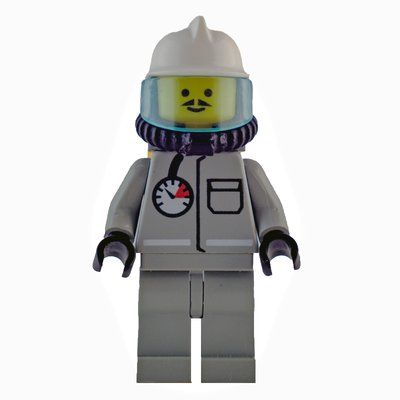 Minifigure Fireman, Shirt with Gauge and Pocket, Light Gray Legs, White Helmet, Breathing Apparatus, Airtanks, Moustache from set 9293