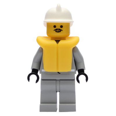 Figurine Fireman, Shirt with Gauge and Pocket, Light Gray Legs, White Helmet, Yellow Life Vest du set 6429
