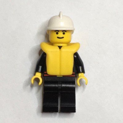 Figurine Fireman, Black Fire Jacket with Red Belt and Badge, White Helmet, Yellow Life Vest du set 6429
