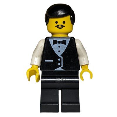 Minifigure Waiter, Man, Black Suit and Bow Tie, Black Hair, Moustache from set 9293