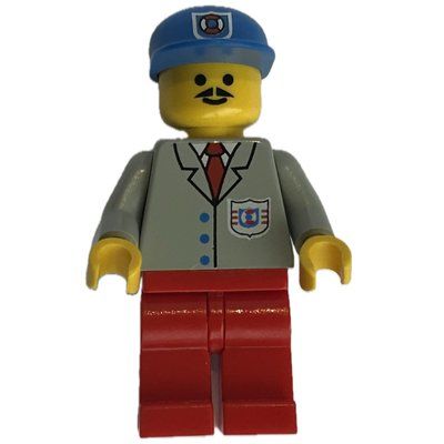 Minifigure Coast Guard, Light Gray Shirt with Red Tie and Badge, Blue Cap with Badge, Moustache del set 6338
