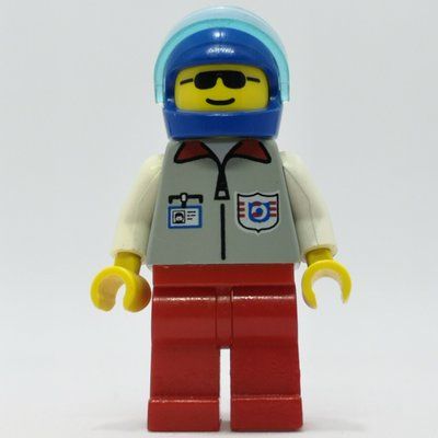Minifigure Coast Guard, Light Gray Jacket with Zipper and Badge, Blue Helmet with Visor, Sunglasses del set 6338