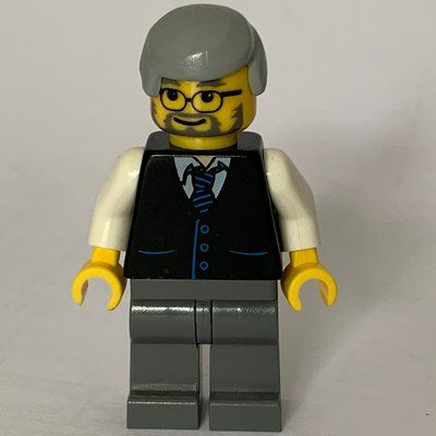 Figurine Man, Black Vest over White Shirt with Tie, Dark Bluish Gray Legs, Light Bluish Gray Hair, Beard and Glasses du set 2064