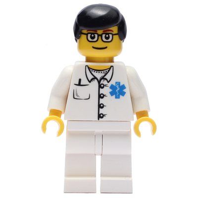 Figurine Doctor, White Shirt with Star of Life Logo, Black Hair, Glasses du set 2064