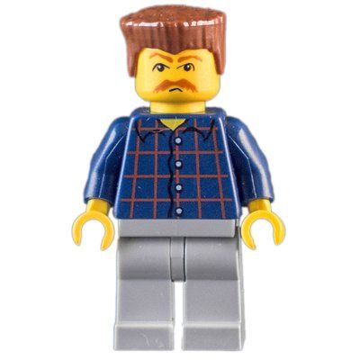 Figurine Man, Dark Blue Plaid Shirt, Light Bluish Gray Legs, Reddish Brown Hair, Moustache du set 7892