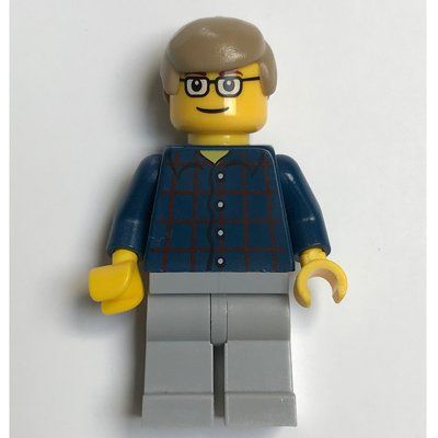 Minifigura Man, Dark Blue Plaid Shirt, Light Bluish Gray Legs, Dark Tan Hair, Glasses del set 4431