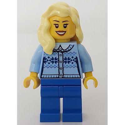 Minifigur Woman, Bright Light Blue Cardigan, Blue Legs, Bright Light Yellow Hair aus Set 60204