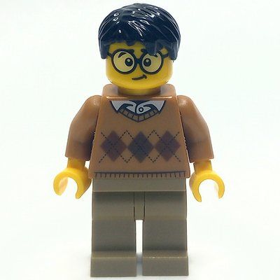 Minifigur Man, Medium Dark Argyle Sweater, Dark Tan Legs, Black Hair, Glasses aus Set 60204