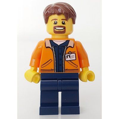 Minifigur Man, Open Orange Jacket over Dark Blue Shirt, Reddish Brown Hair, Goatee Beard aus Set 60204