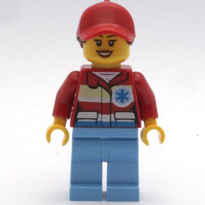 Figurine Paramedic, Woman, Red Jacket with Star of Life, Red Cap with Hair, Open Mouth du set 60179