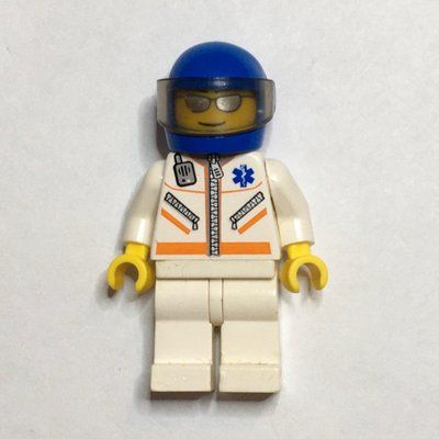 Figurine Paramedic, White Jacket with Zipper, Radio and Star of Life, Blue Helmet with Visor, Silver Sunglasses du set 7903