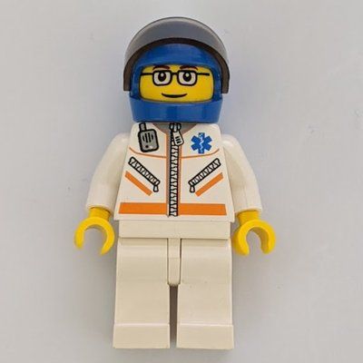 Figurine Paramedic, White Jacket with Zipper, Radio and Star of Life, Blue Helmet with Visor, Glasses du set 7903