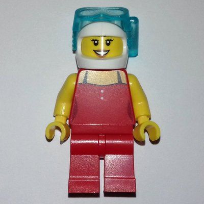 Minifiguur Woman, Red Swimsuit, White Helmet with Divers Mask uit set 40161