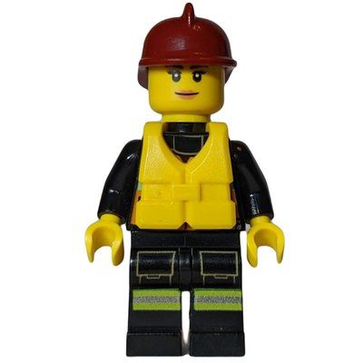 Figurine Firewoman, Orange Safety Vest with Radio, Red Helmet, Yellow Life Vest du set 60086