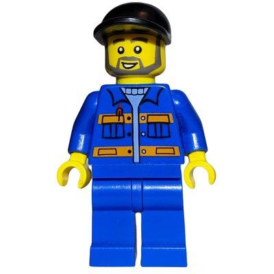 Figurine Construction Worker, Blue Jacket with Orange Stripes, Blue Legs, Black Cap, Beard du set 60017