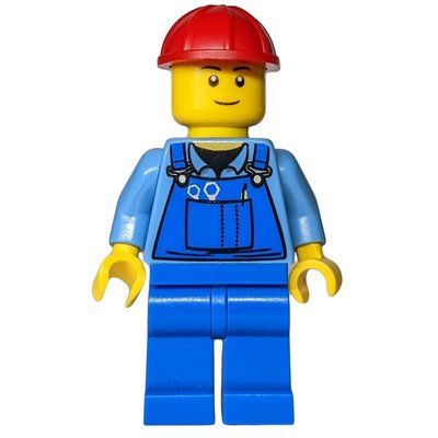Figurine Construction Worker, Blue Overalls over Medium Blue Shirt, Red Hard Hat du set 4434