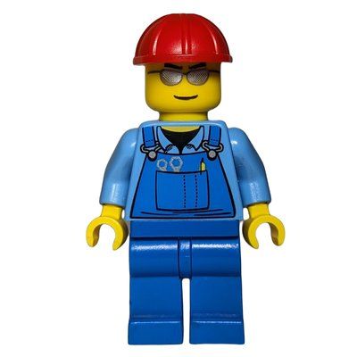 Figurine Construction Worker, Blue Overalls over Medium Blue Shirt, Red Hard Hat, Silver Sunglasses du set 7900