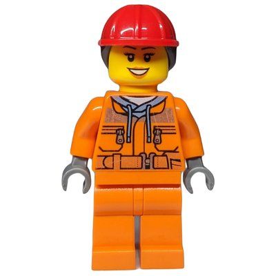 Figurine Construction Worker, Woman, Safety Jacket over Hoodie with Belt, Orange Legs, Red Hard Hat with Hair du set 60098
