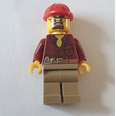 Figurine Construction Worker, Dark Red Flannel Shirt, Red Hard Hat, Goatee Beard and Safety Glasses du set 60076