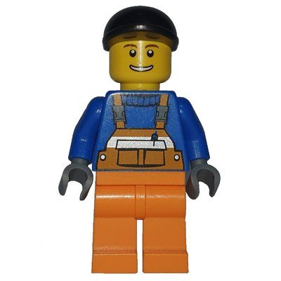 Figurine Construction Worker, Orange Overalls over Blue Sweater, Black Cap du set 60018