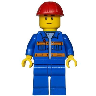 Figurine Construction Worker, Blue Jacket with Orange Stripes, Blue Legs, Red Hard Hat du set 30357
