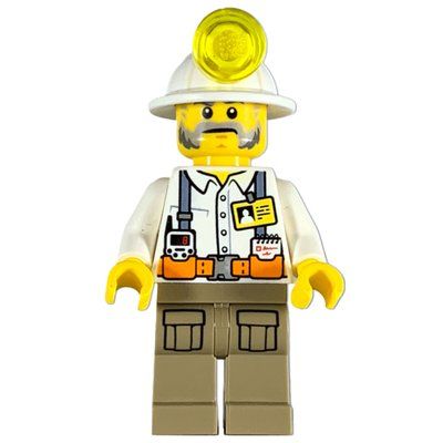 Figurine Miner, White Shirt with Straps and ID Badge, White Mining Hat, Mutton Chops and Moustache du set 60184