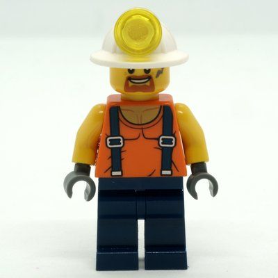 Figurine Miner, Orange Vest with Suspenders, Mining Hat, Goatee Beard and Dirty du set 60188