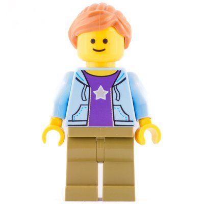 Figurine Bright Light Blue Torso, Jacket, Olive Green Legs, Dark Orange Hair du set 10255