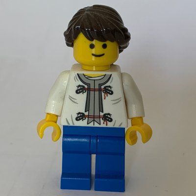 Minifigure White Torso, Blue Legs, Dark Brown Hair del set 10243