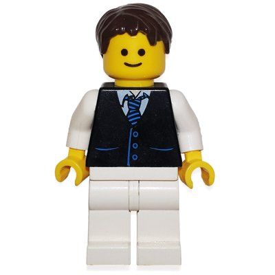 Minifigure Black Torso Jacket, White Legs, Dark Brown Hair del set 10243