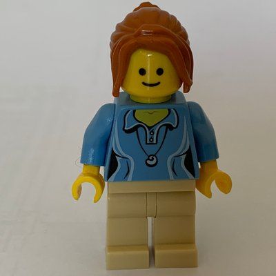 Minifigure Medium Blue Torso, Tan Legs, Dark Orange Hair del set 10243