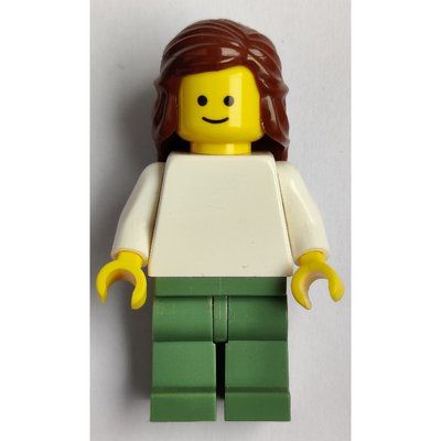 Minifigurka White Torso, Sand Green Legs, Reddish Brown Hair z zestawu 10185