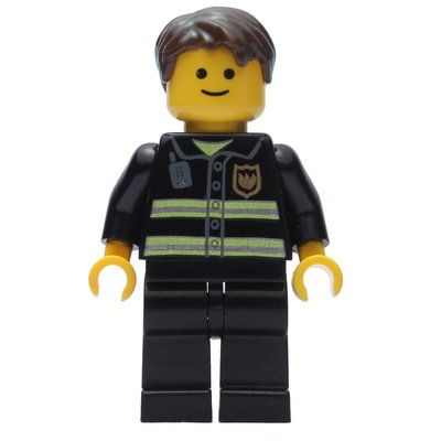 Figurine Fire Fighter, Black Torso, Black Legs, Dark Brown Hair du set 10197