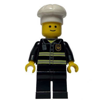 Figurine Fire Fighter, Black Torso, Black Legs, White Hat du set 10197