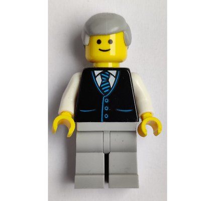 Minifigure Black Torso Jacket, Light Bluish grey Legs, Light Bluish Grey Hair del set 10182