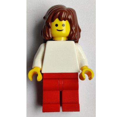 Minifigure White Torso, Red Legs, Reddish Brown Hair del set 10182