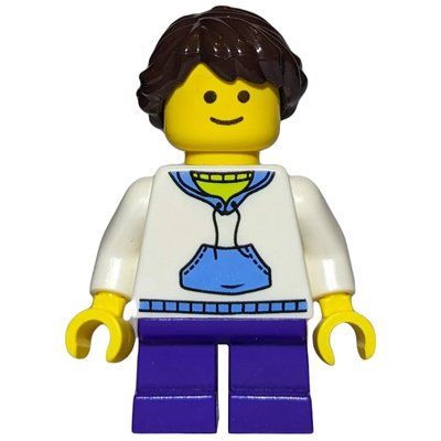 Figurine Kid, White Torso, Dark Purple Legs, Dark Brown Hair du set 10218