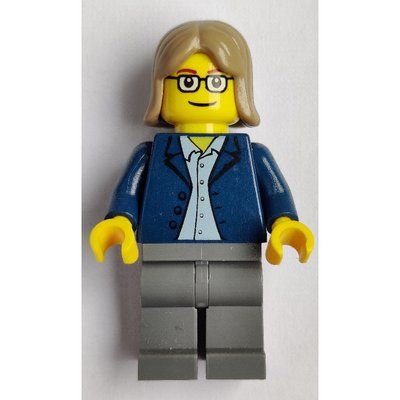 Minifigura Dark Blue Torso, Dark Bluish Grey Legs, Dark Tan Hair del set 10190