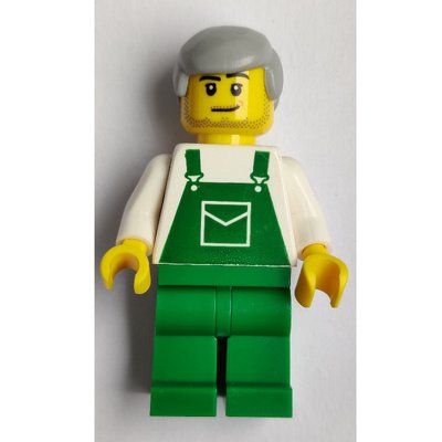 Minifigura White Torso, Green Overall, Light BLuish Grey Hair del set 10190